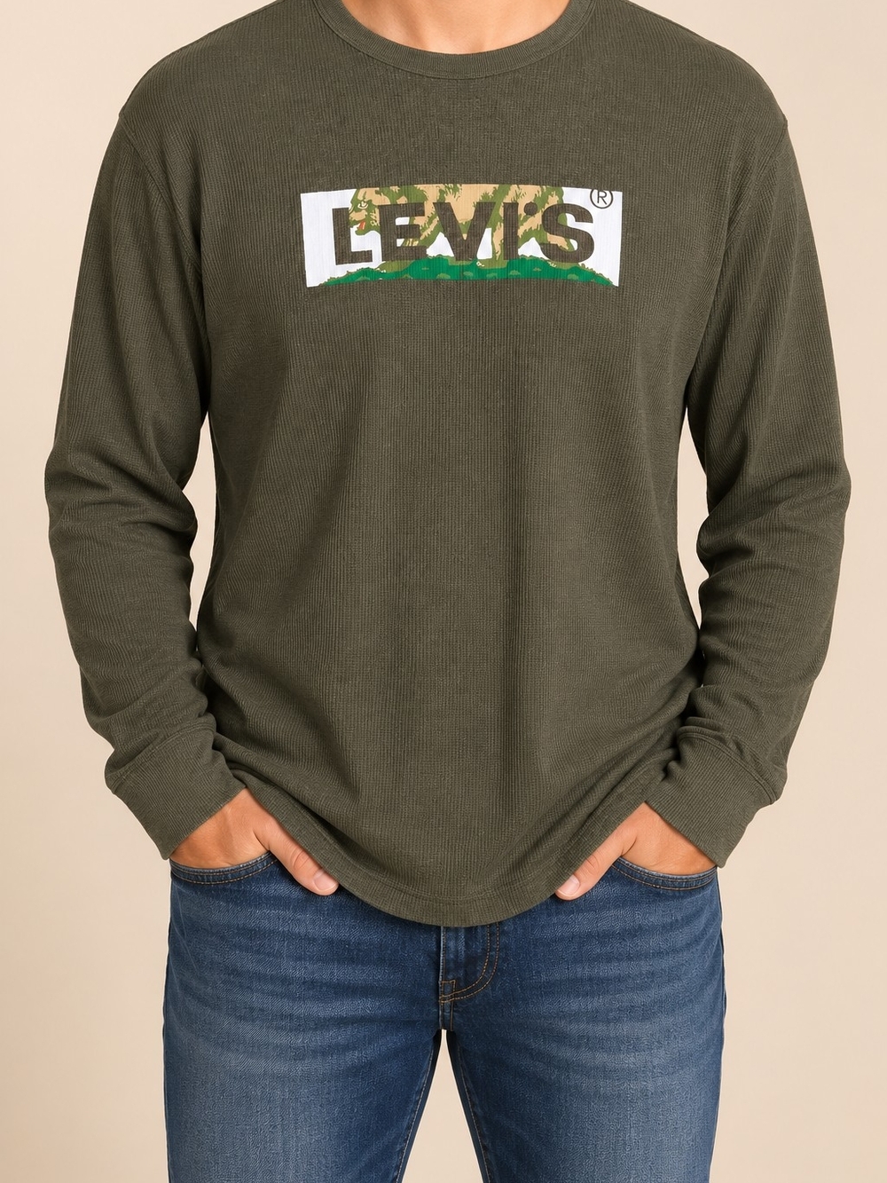 Levi’s 2XL Olive Green Thermal Long Sleeve Graphic Logo Shirt